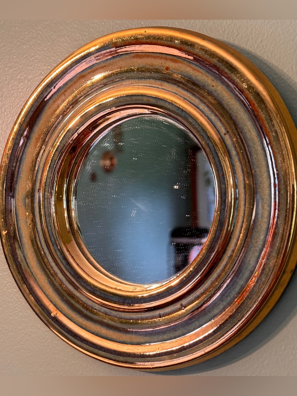 Vintage Julie Larson Studio Gold Luster Mirror 8” Signed Mid-Century Modern